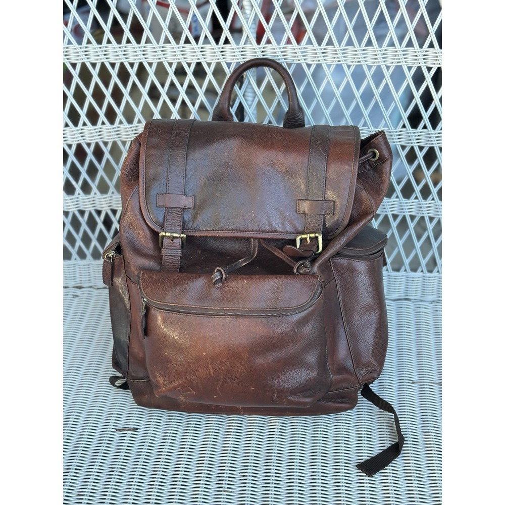 Bosca Essentials Brown Leather Backpack Rucksack Travel Bag Vintage Style